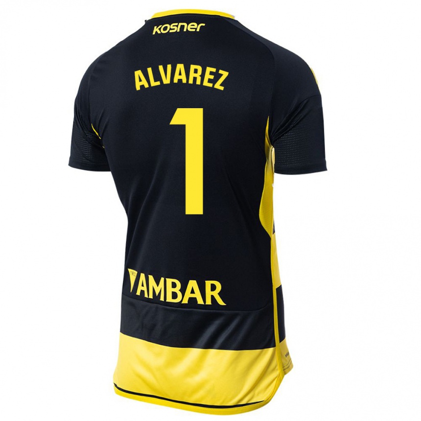 Niño Fútbol Camiseta Cristian Álvarez #1 Negro Amarillo 2ª Equipación 2023/24
