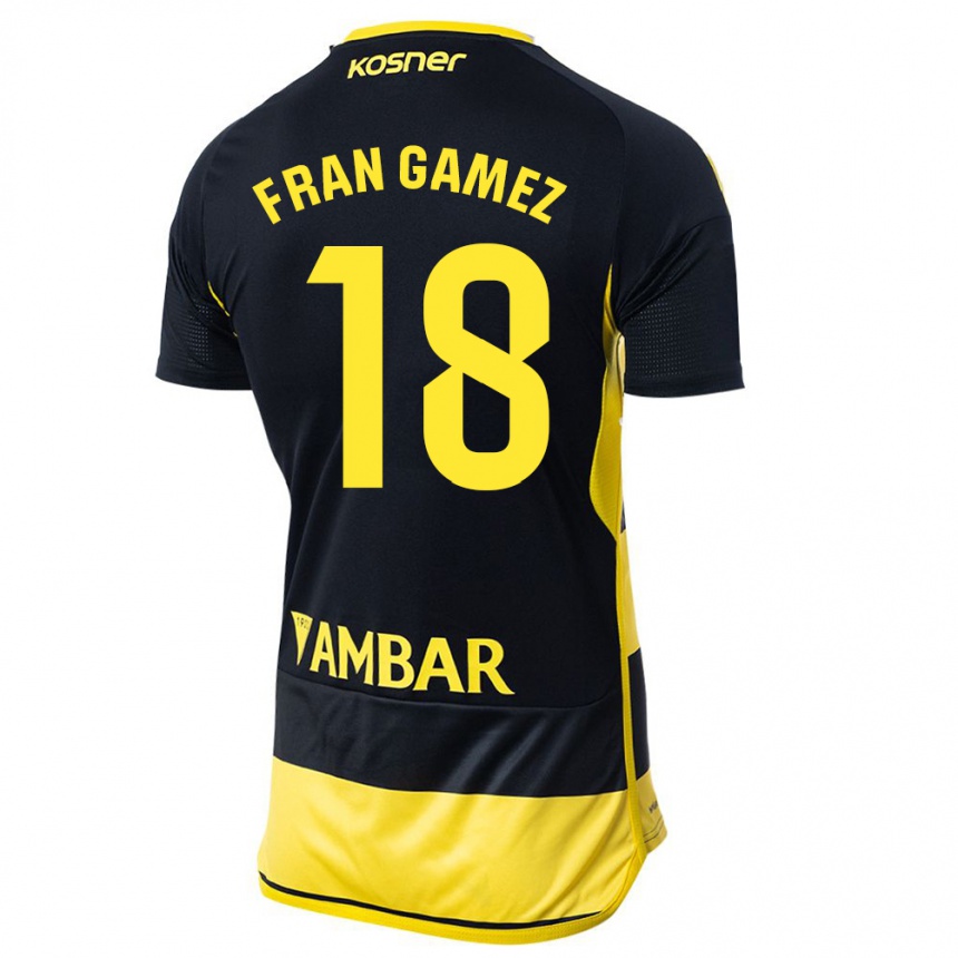 Niño Fútbol Camiseta Fran Gámez #18 Negro Amarillo 2ª Equipación 2023/24