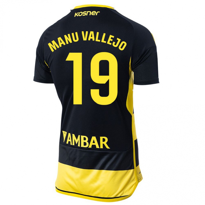 Niño Fútbol Camiseta Manu Vallejo #19 Negro Amarillo 2ª Equipación 2023/24