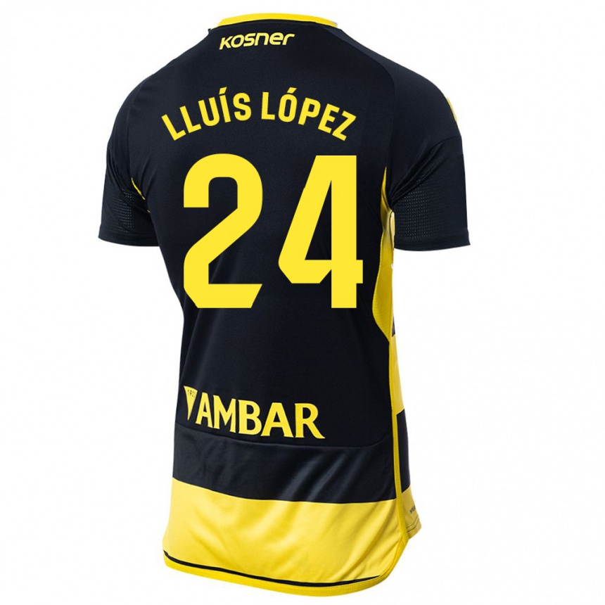 Niño Fútbol Camiseta Lluís López #24 Negro Amarillo 2ª Equipación 2023/24