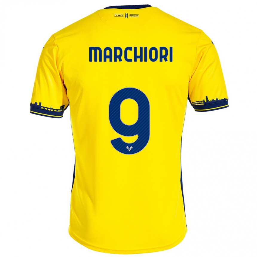 Niño Fútbol Camiseta Giorgia Marchiori #9 Amarillo 2ª Equipación 2023/24