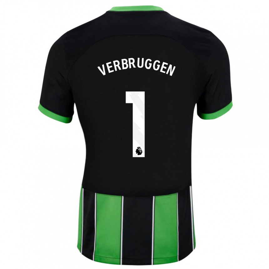 Niño Fútbol Camiseta Bart Verbruggen #1 Verde Negro 2ª Equipación 2023/24