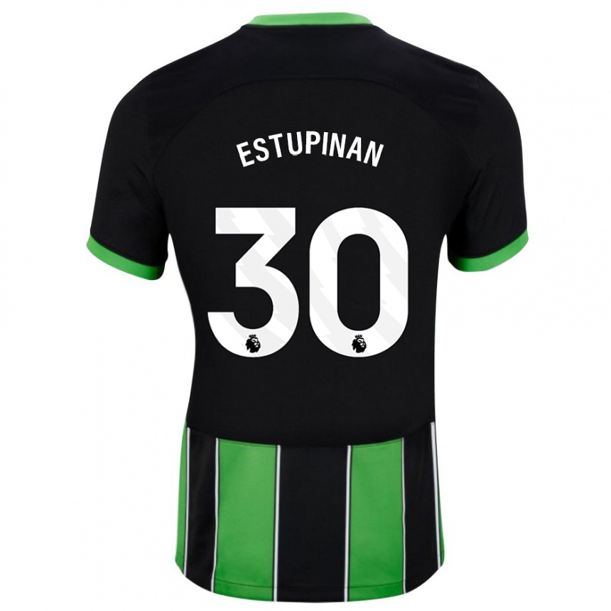 Niño Fútbol Camiseta Pervis Estupiñán #30 Verde Negro 2ª Equipación 2023/24