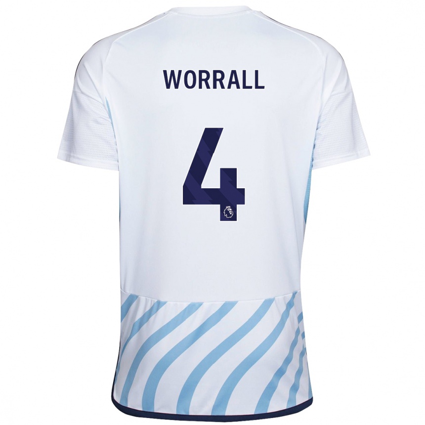 Niño Fútbol Camiseta Joe Worrall #4 Blanco Azul 2ª Equipación 2023/24