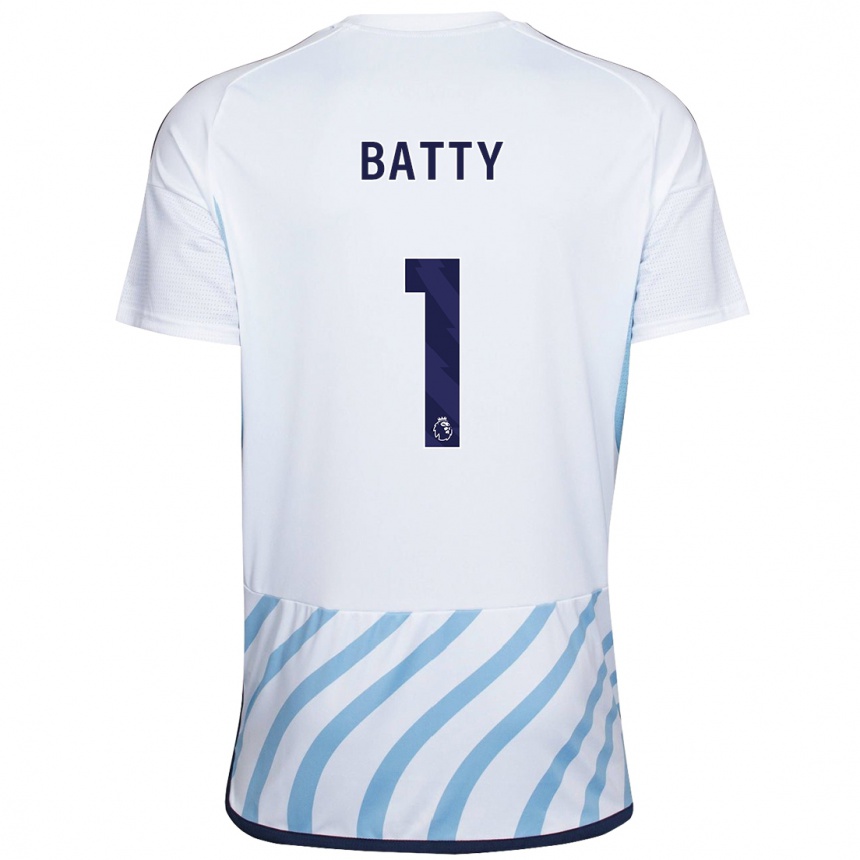 Niño Fútbol Camiseta Emily Batty #1 Blanco Azul 2ª Equipación 2023/24