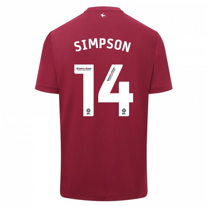 Niño Fútbol Camiseta Jasmine Simpson #14 Rojo 2ª Equipación 2023/24