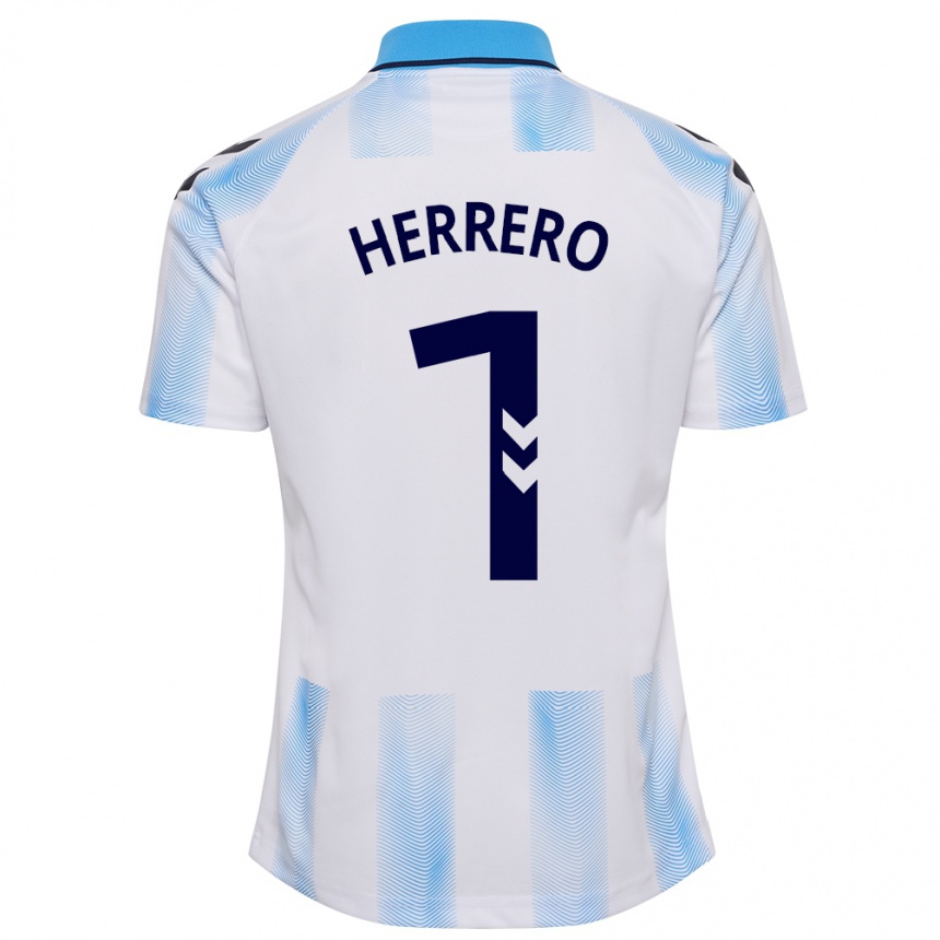 Hombre Fútbol Camiseta Alfonso Herrero #1 Blanco Azul 1ª Equipación 2023/24