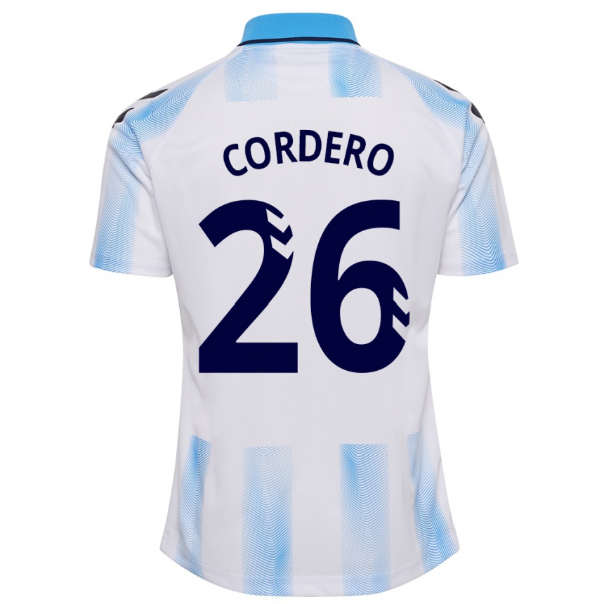 Hombre Fútbol Camiseta Antonio Cordero #26 Blanco Azul 1ª Equipación 2023/24