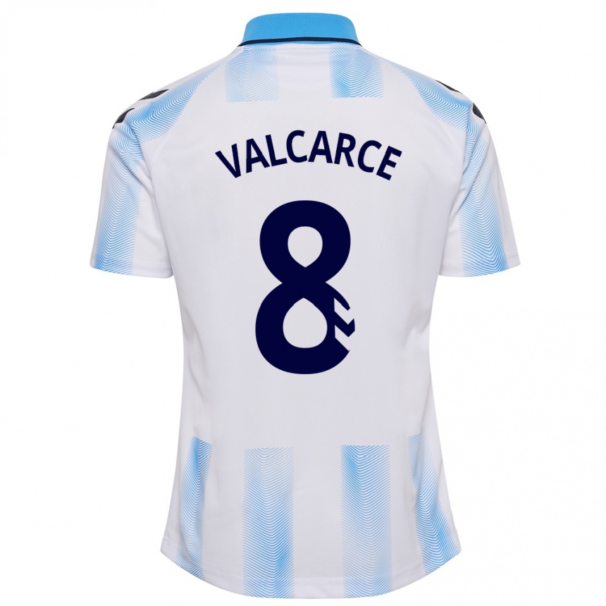 Hombre Fútbol Camiseta Alejandro Valcarce #8 Blanco Azul 1ª Equipación 2023/24