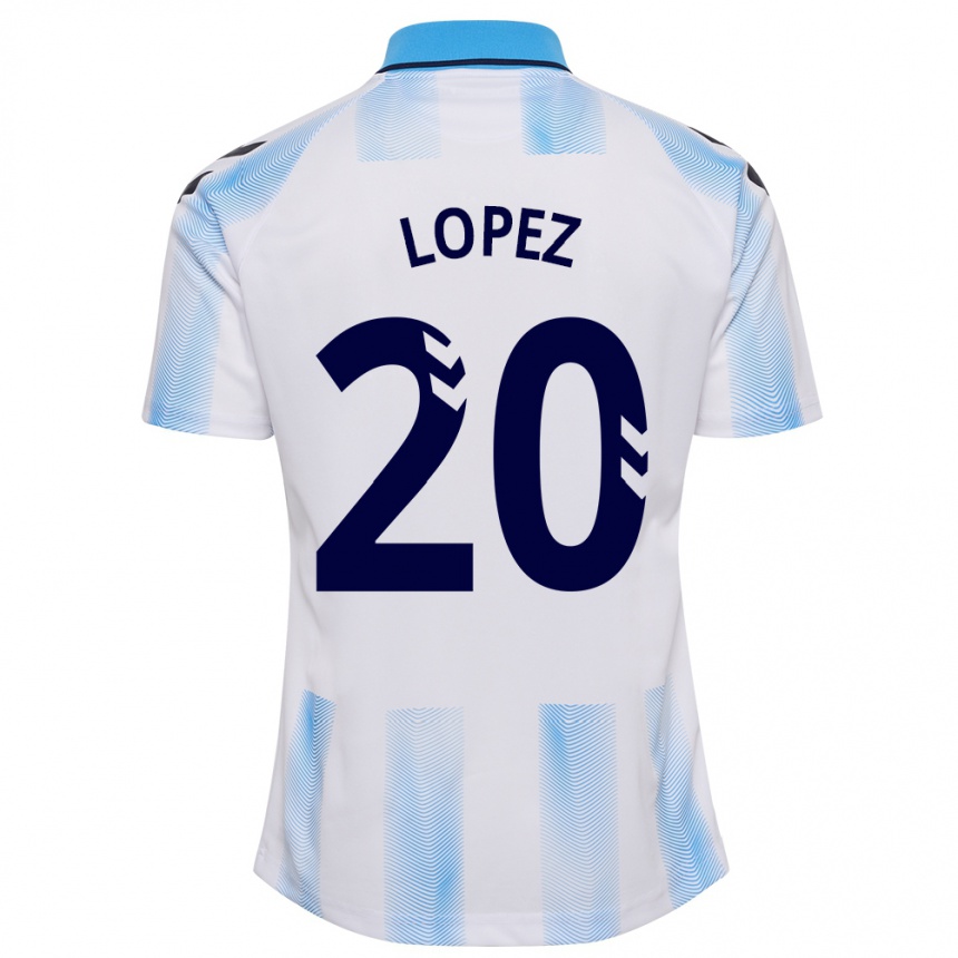 Hombre Fútbol Camiseta Adri López #20 Blanco Azul 1ª Equipación 2023/24