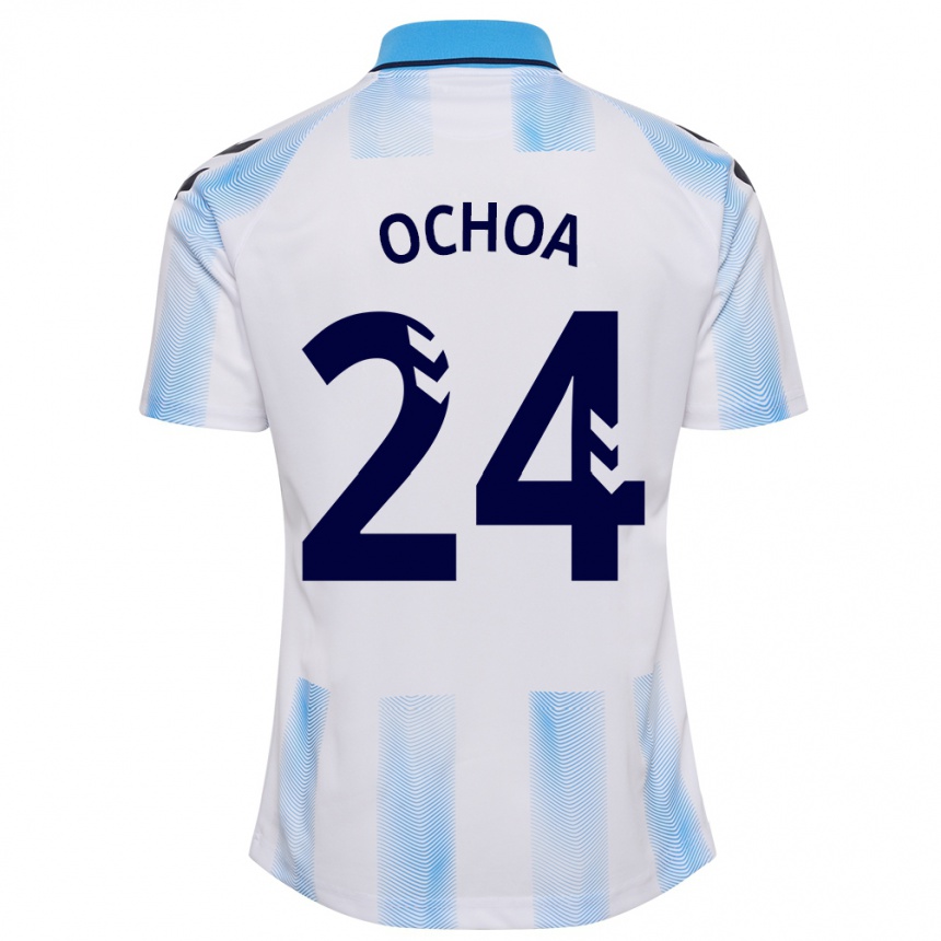 Hombre Fútbol Camiseta Aarón Ochoa #24 Blanco Azul 1ª Equipación 2023/24