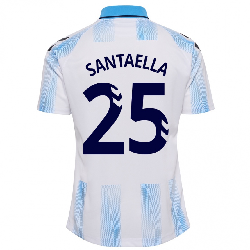 Hombre Fútbol Camiseta Miguel Ángel Santaella #25 Blanco Azul 1ª Equipación 2023/24