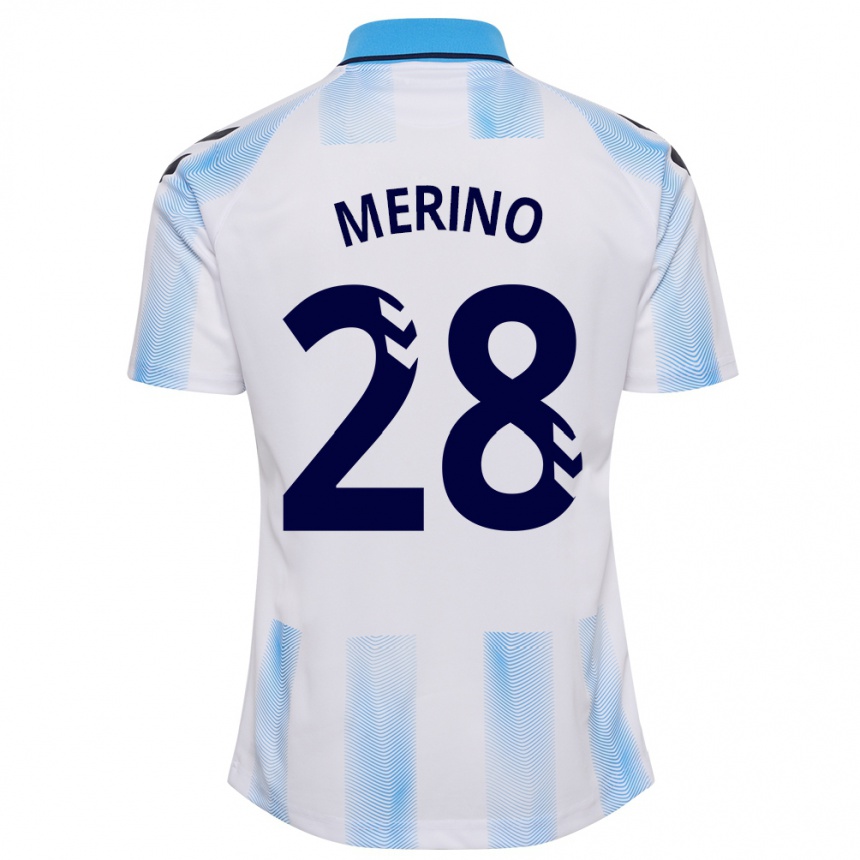 Hombre Fútbol Camiseta Izan Merino #28 Blanco Azul 1ª Equipación 2023/24