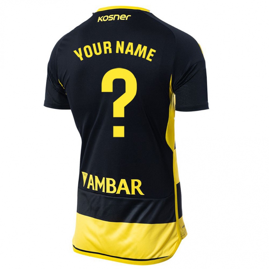 Hombre Fútbol Camiseta Su Nombre #0 Negro Amarillo 2ª Equipación 2023/24