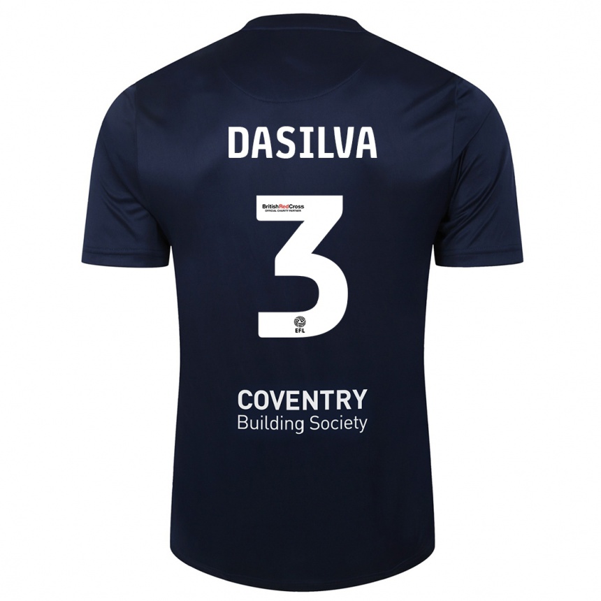 Hombre Fútbol Camiseta Jay Dasilva #3 Rojo Azul Marino 2ª Equipación 2023/24