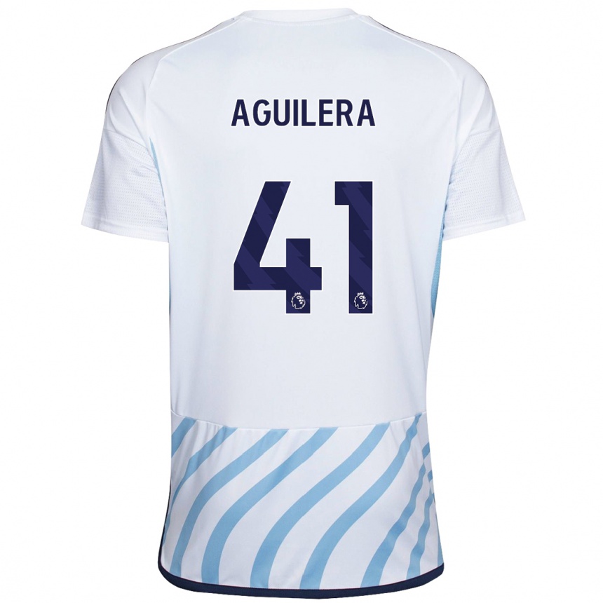 Hombre Fútbol Camiseta Brandon Aguilera #41 Blanco Azul 2ª Equipación 2023/24