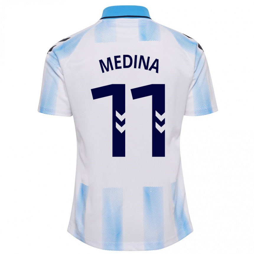 Mujer Fútbol Camiseta Kevin Medina #11 Blanco Azul 1ª Equipación 2023/24