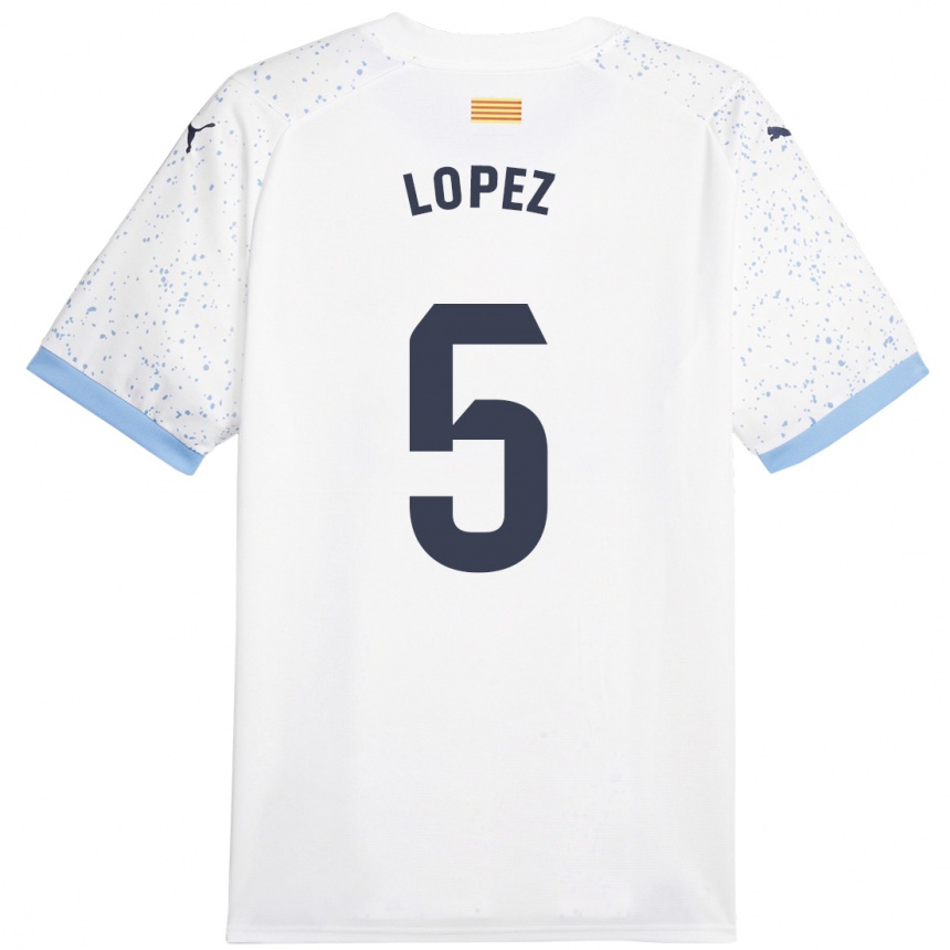 Mujer Fútbol Camiseta David López #5 Blanco 2ª Equipación 2023/24