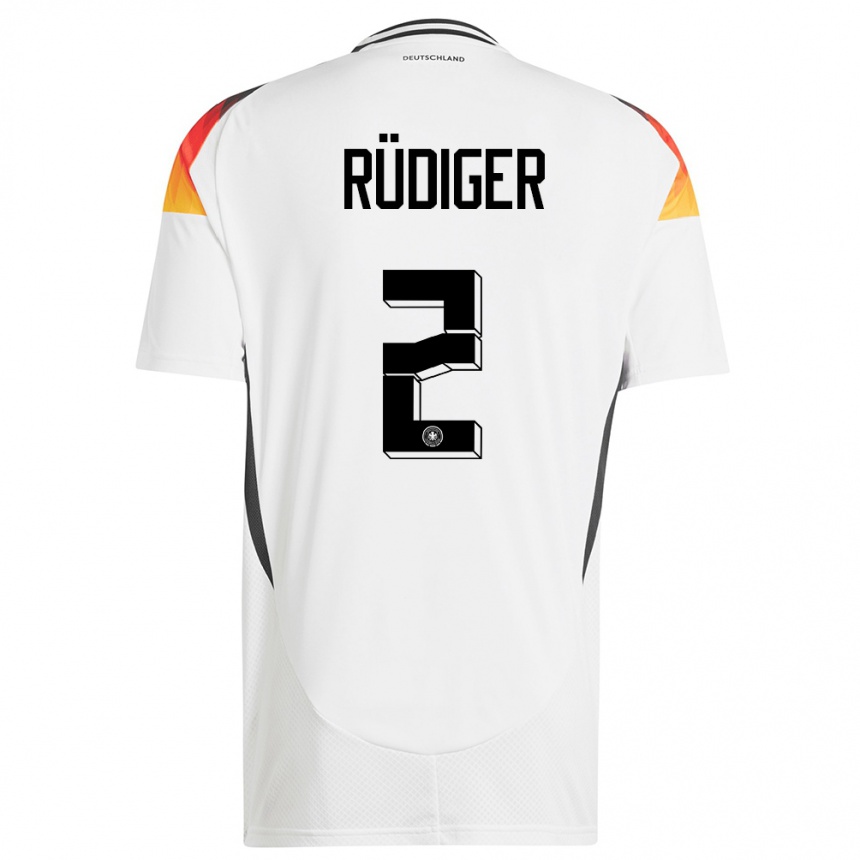 Niño Fútbol Camiseta Alemania Antonio Rudiger #2 Blanco 1ª Equipación 24-26