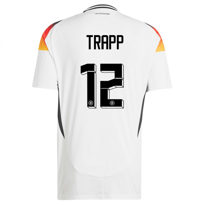 Niño Fútbol Camiseta Alemania Kevin Trapp #12 Blanco 1ª Equipación 24-26