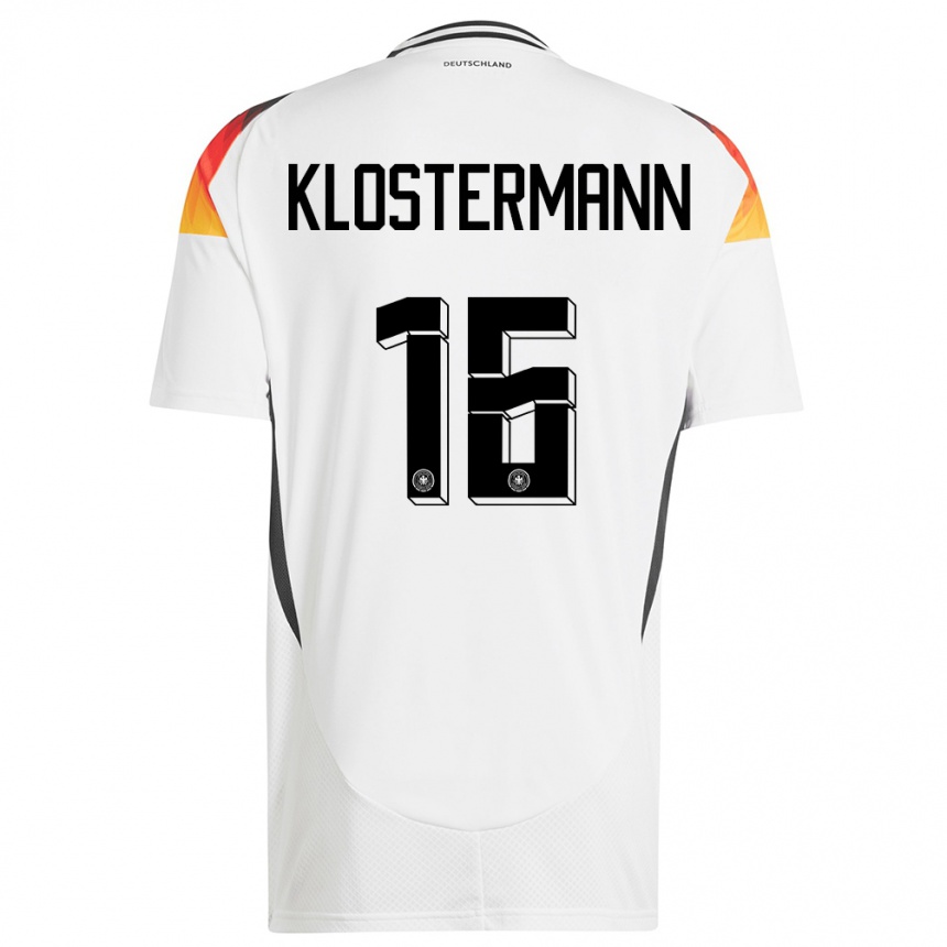 Niño Fútbol Camiseta Alemania Lukas Klostermann #16 Blanco 1ª Equipación 24-26