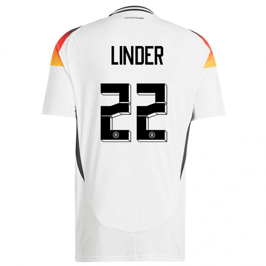 Niño Fútbol Camiseta Alemania Sarai Linder #22 Blanco 1ª Equipación 24-26