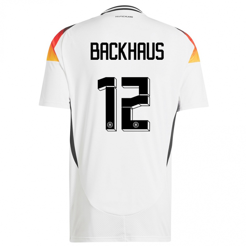 Niño Fútbol Camiseta Alemania Mio Backhaus #12 Blanco 1ª Equipación 24-26