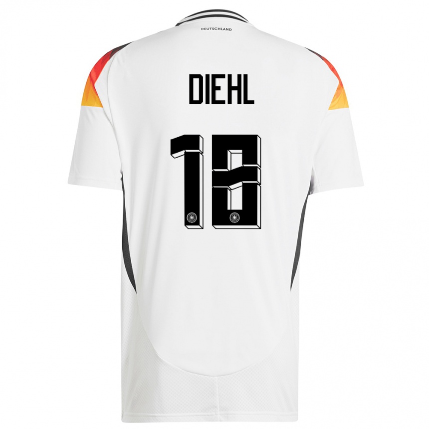 Niño Fútbol Camiseta Alemania Justin Diehl #18 Blanco 1ª Equipación 24-26