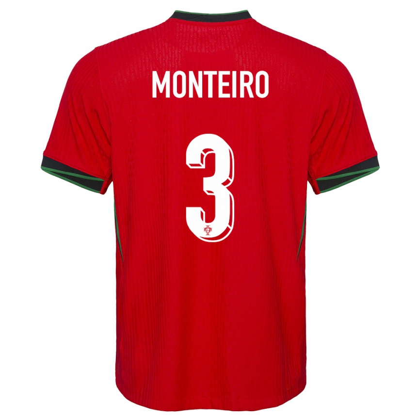 Niño Fútbol Camiseta Portugal Diogo Monteiro #3 Rojo 1ª Equipación 24-26