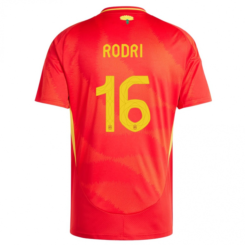 Niño Fútbol Camiseta España Rodri #16 Rojo 1ª Equipación 24-26