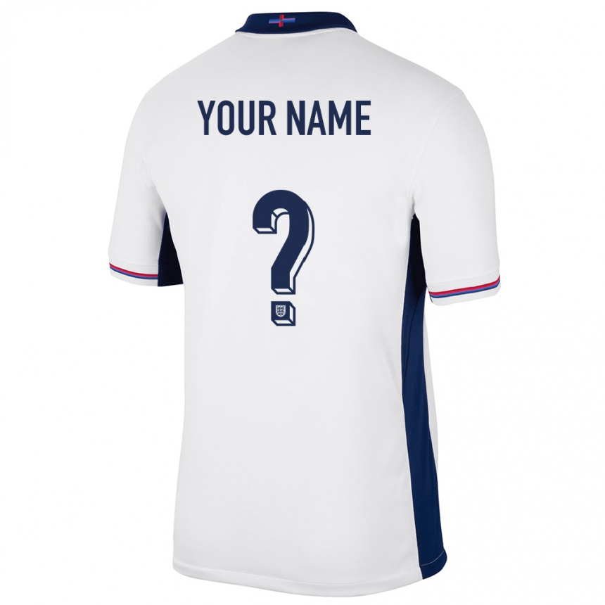 Niño Fútbol Camiseta Inglaterra Su Nombre #0 Blanco 1ª Equipación 24-26