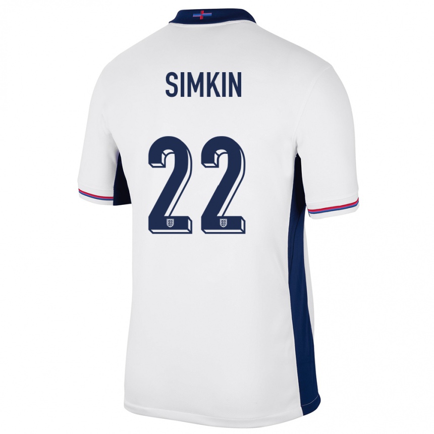 Niño Fútbol Camiseta Inglaterra Tommy Simkin #22 Blanco 1ª Equipación 24-26