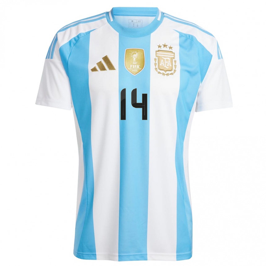 Niño Fútbol Camiseta Argentina Francisco Marco #14 Blanco Azul 1ª Equipación 24-26