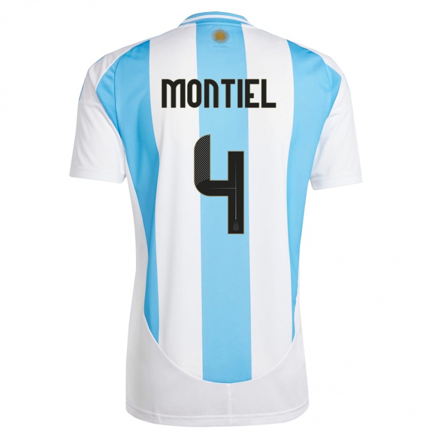 Niño Fútbol Camiseta Argentina Gonzalo Montiel #4 Blanco Azul 1ª Equipación 24-26