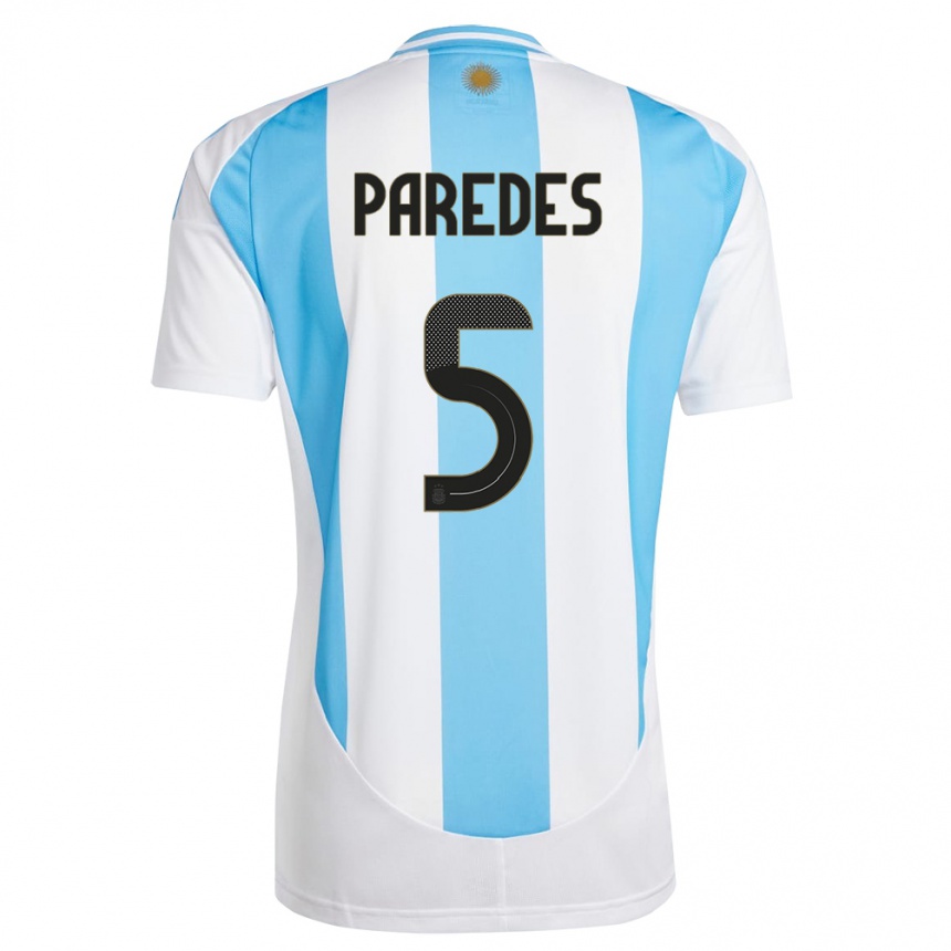 Niño Fútbol Camiseta Argentina Leandro Paredes #5 Blanco Azul 1ª Equipación 24-26