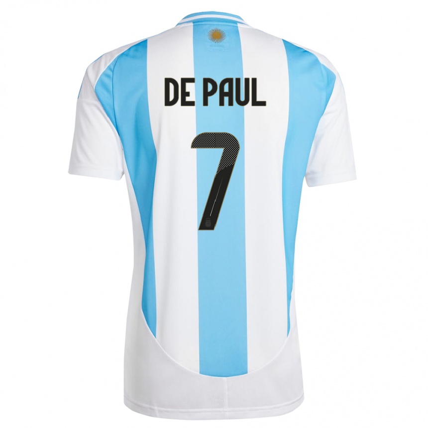 Niño Fútbol Camiseta Argentina Rodrigo De Paul #7 Blanco Azul 1ª Equipación 24-26