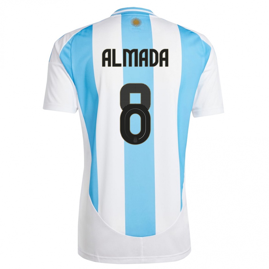 Niño Fútbol Camiseta Argentina Thiago Almada #8 Blanco Azul 1ª Equipación 24-26