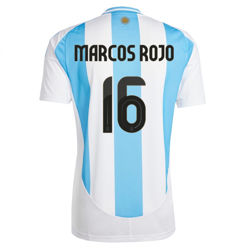 Niño Fútbol Camiseta Argentina Marcos Rojo #16 Blanco Azul 1ª Equipación 24-26