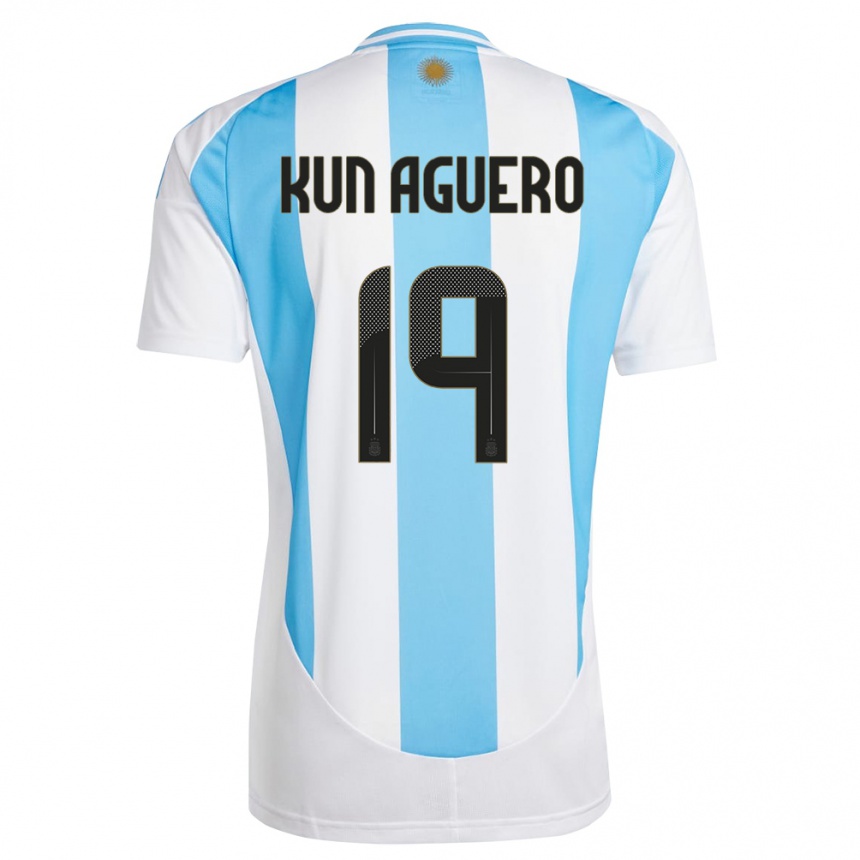 Niño Fútbol Camiseta Argentina Sergio Aguero #19 Blanco Azul 1ª Equipación 24-26