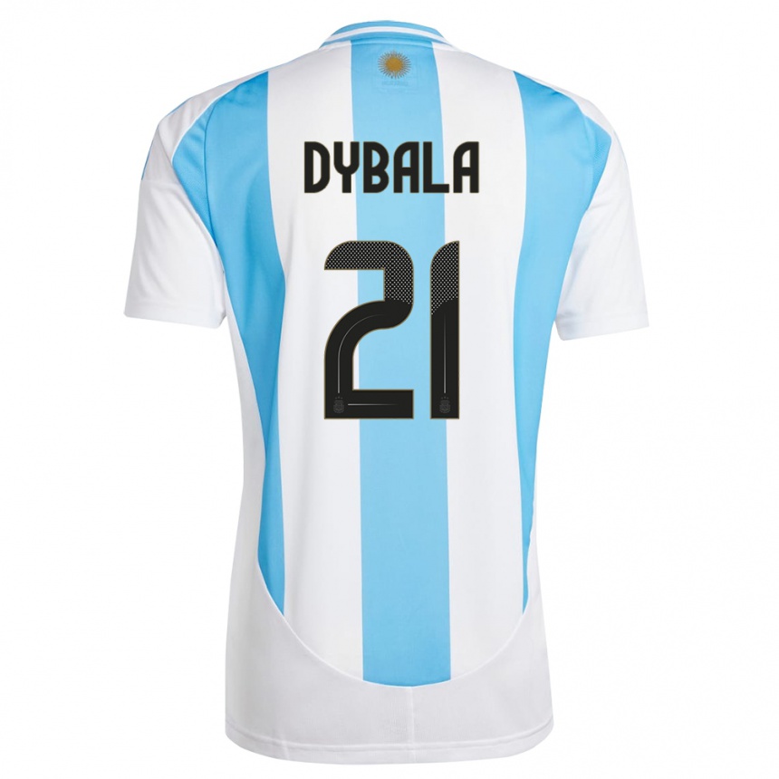 Niño Fútbol Camiseta Argentina Paulo Dybala #21 Blanco Azul 1ª Equipación 24-26
