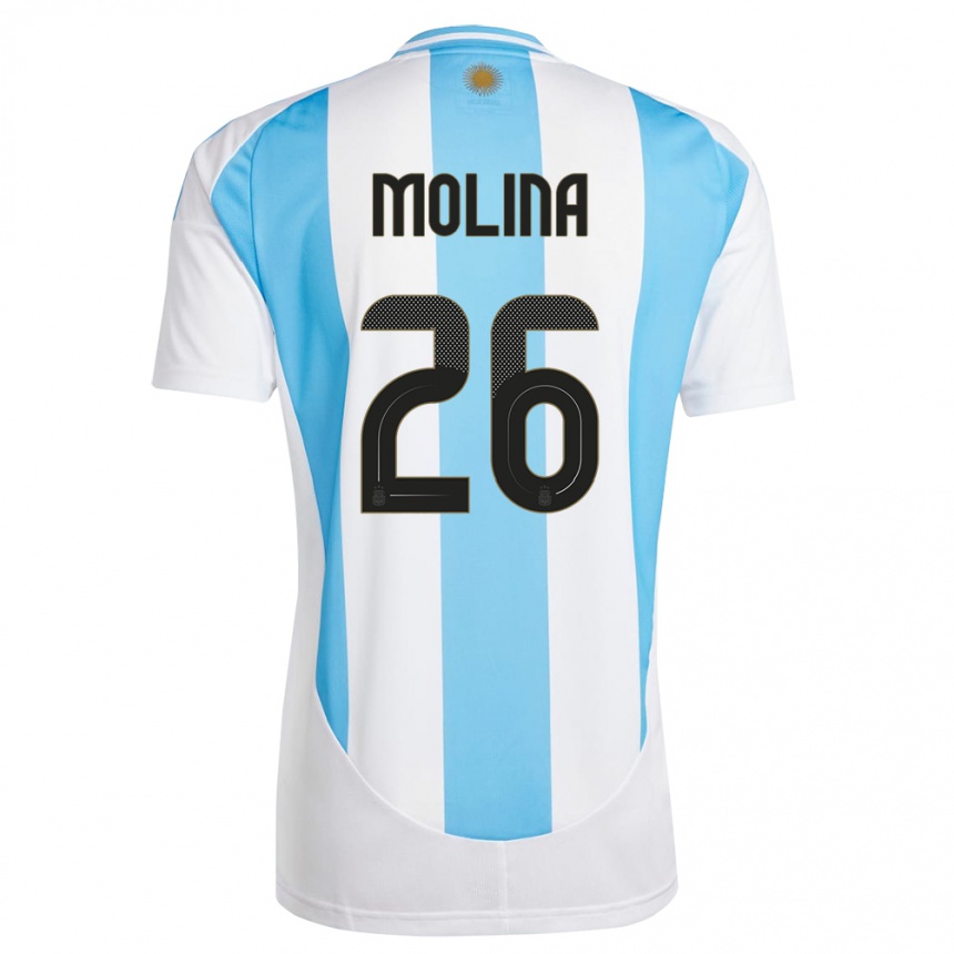 Niño Fútbol Camiseta Argentina Nahuel Molina #26 Blanco Azul 1ª Equipación 24-26