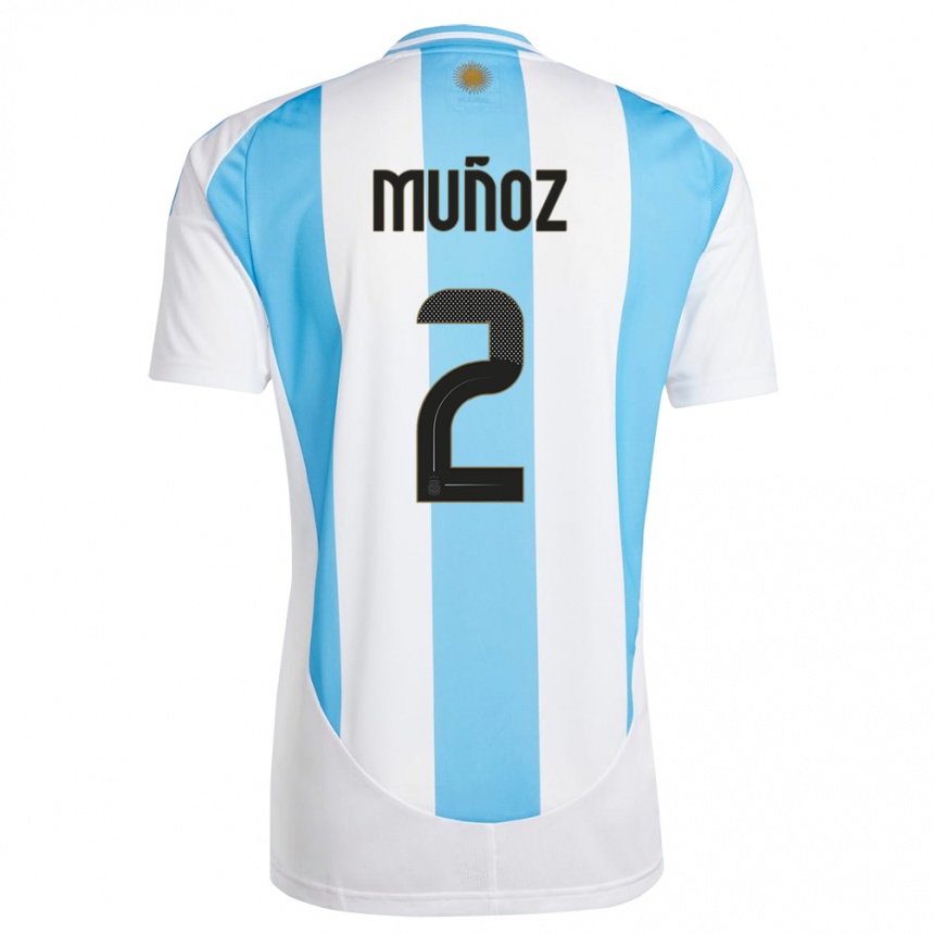 Niño Fútbol Camiseta Argentina Luana Munoz #2 Blanco Azul 1ª Equipación 24-26