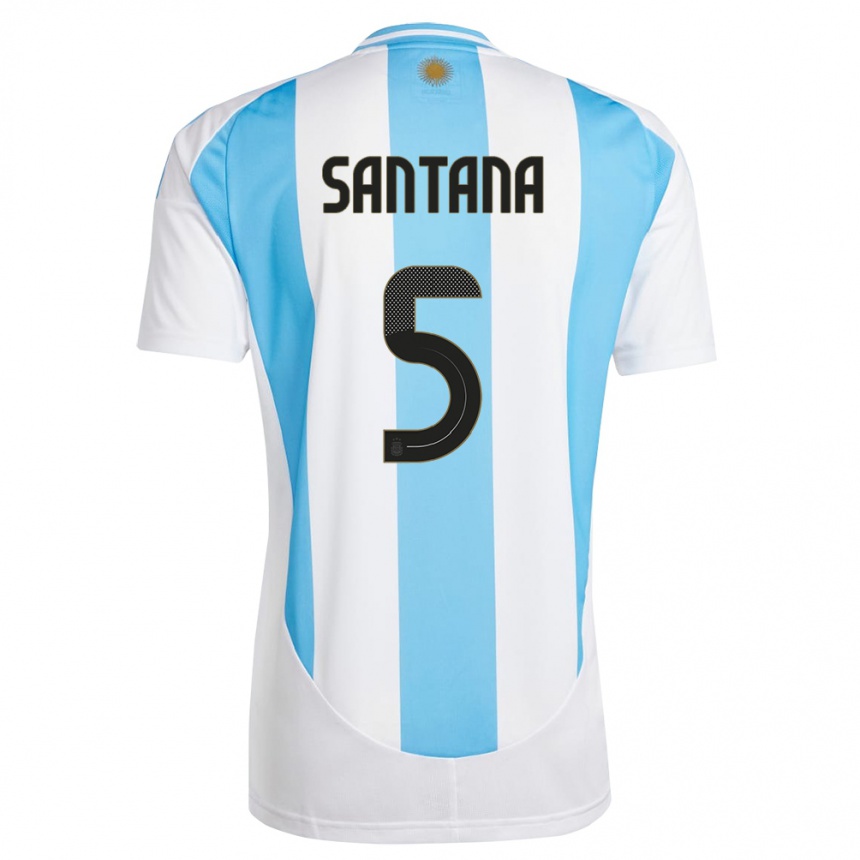 Niño Fútbol Camiseta Argentina Vanesa Santana #5 Blanco Azul 1ª Equipación 24-26