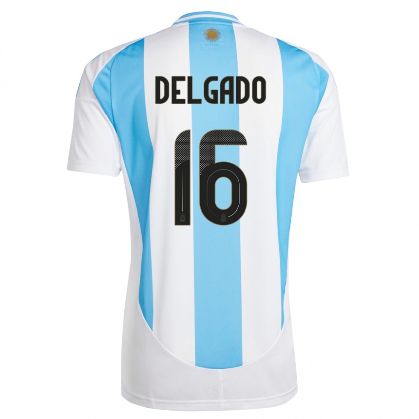 Niño Fútbol Camiseta Argentina Marina Delgado #16 Blanco Azul 1ª Equipación 24-26