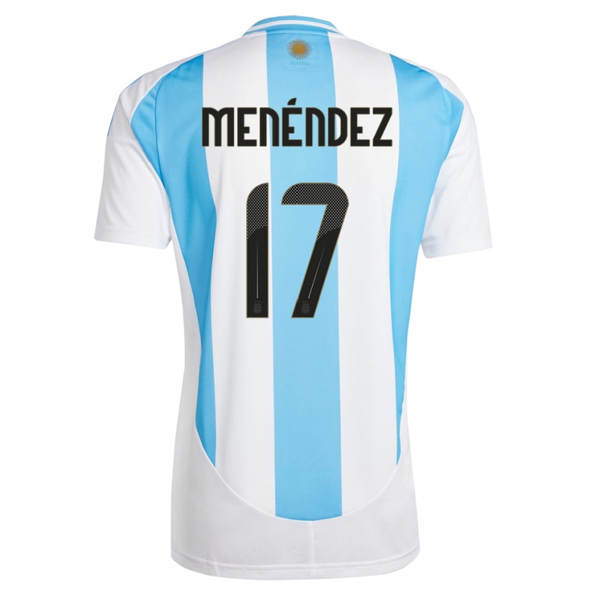 Niño Fútbol Camiseta Argentina Milagros Menendez #17 Blanco Azul 1ª Equipación 24-26