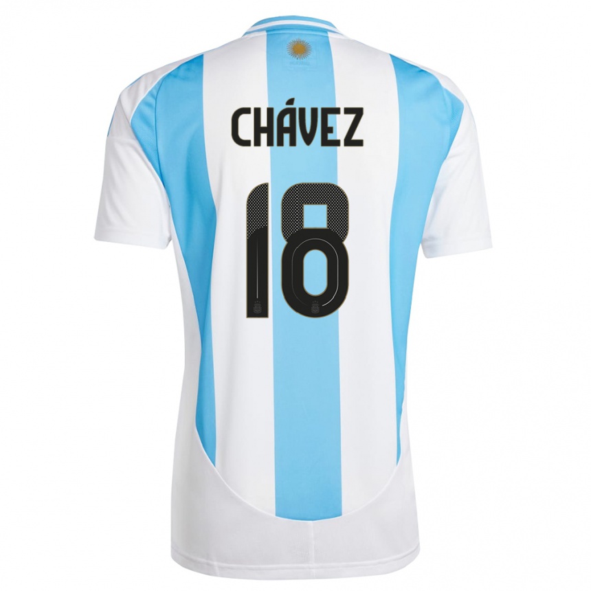 Niño Fútbol Camiseta Argentina Gabriela Chavez #18 Blanco Azul 1ª Equipación 24-26