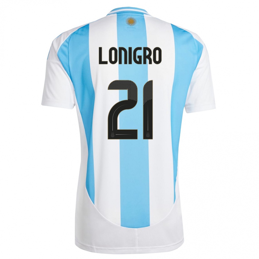 Niño Fútbol Camiseta Argentina Erica Lonigro #21 Blanco Azul 1ª Equipación 24-26