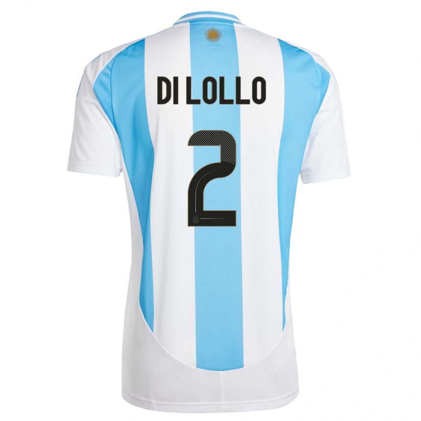 Niño Fútbol Camiseta Argentina Lautaro Di Lollo #2 Blanco Azul 1ª Equipación 24-26