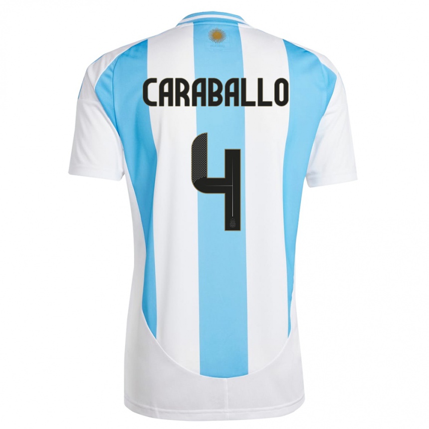 Niño Fútbol Camiseta Argentina Brian Caraballo #4 Blanco Azul 1ª Equipación 24-26