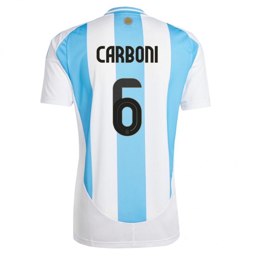 Niño Fútbol Camiseta Argentina Franco Carboni #6 Blanco Azul 1ª Equipación 24-26